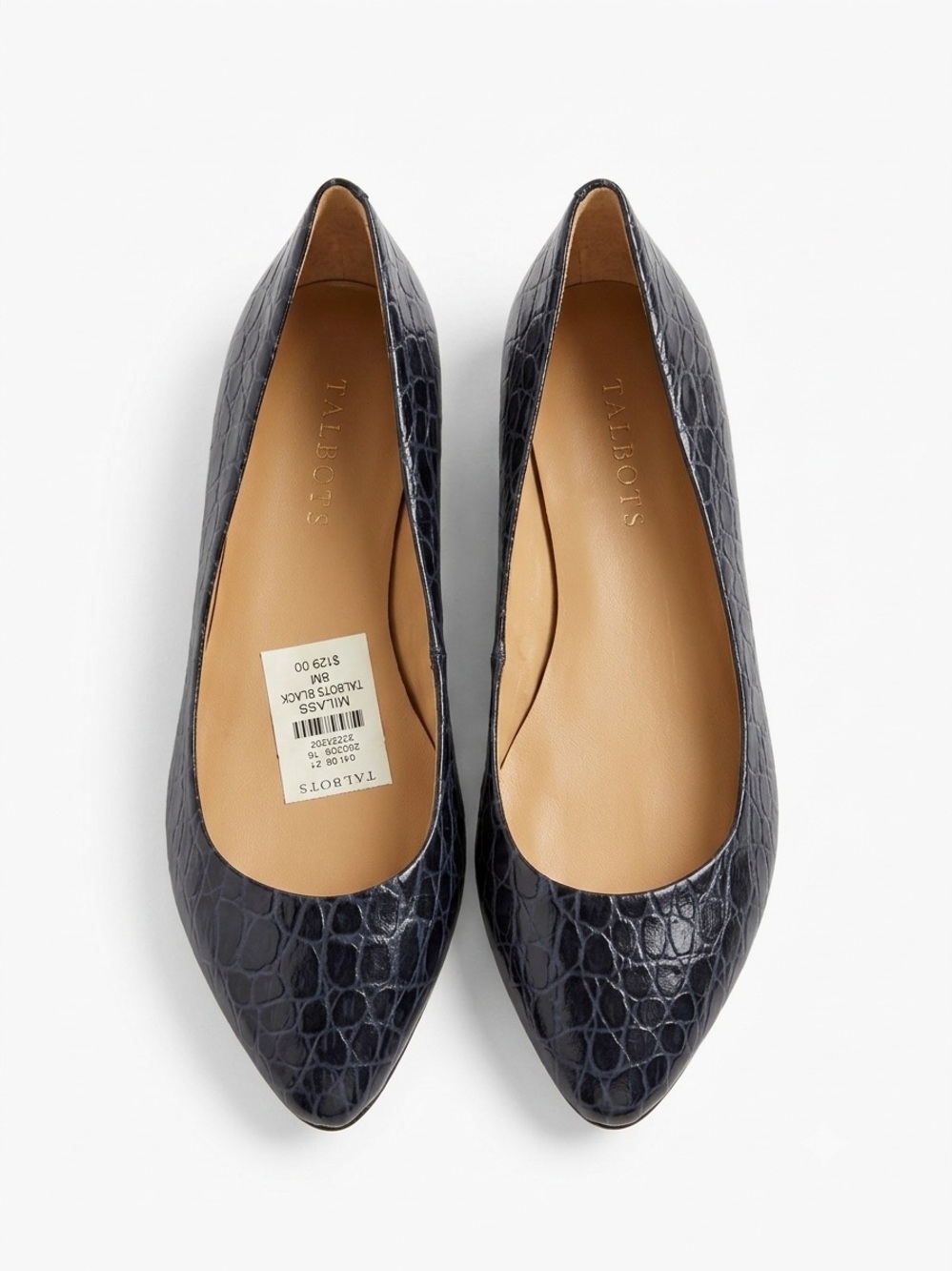 Talbots Black Croc-Embossed Pointed-Toe Flats